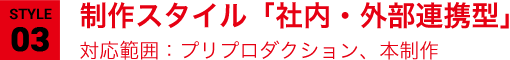 STYLE03 制作スタイル「社内・外部連携型」対応範囲：プリプロダクション、本制作